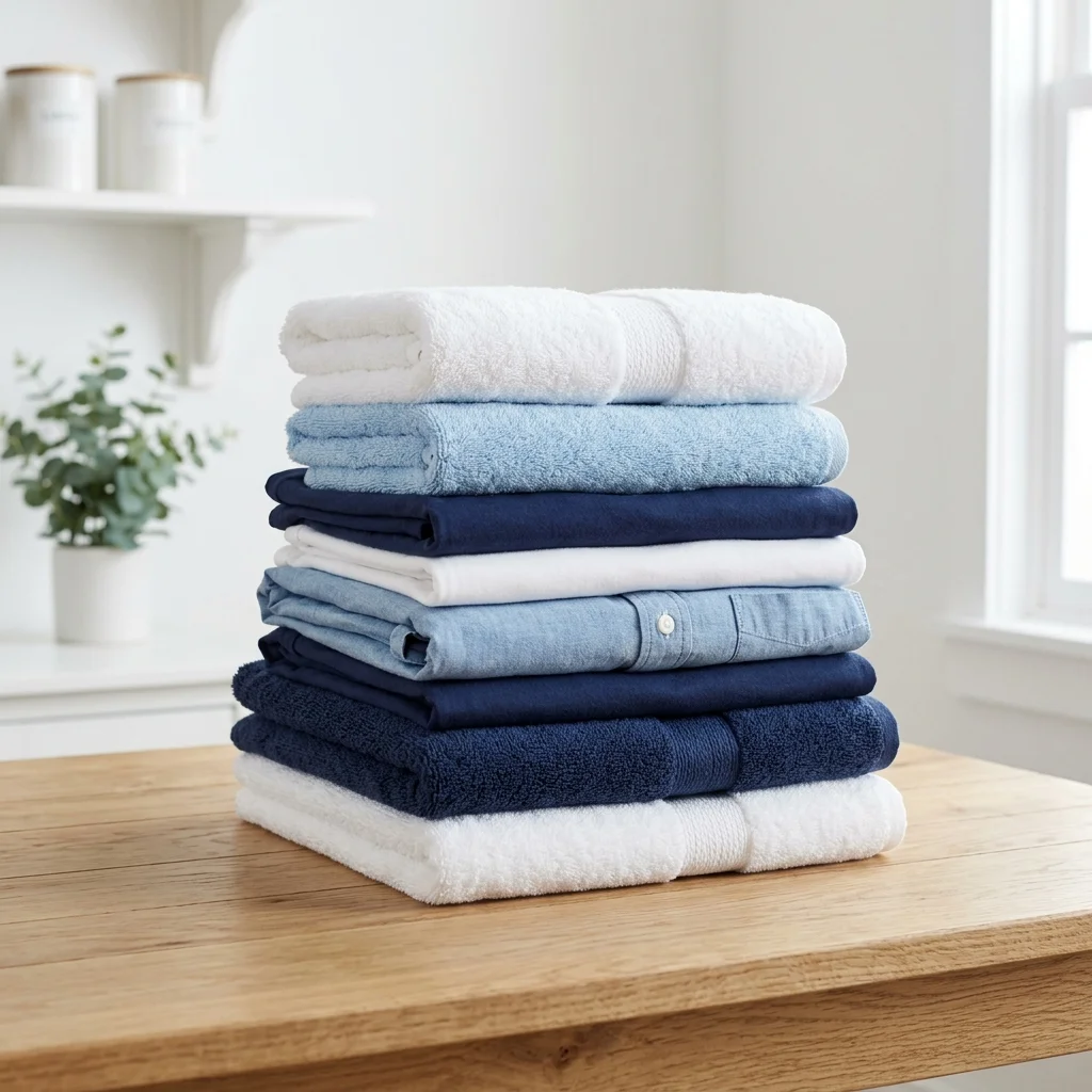 Stacked folded cotton shirts and towels